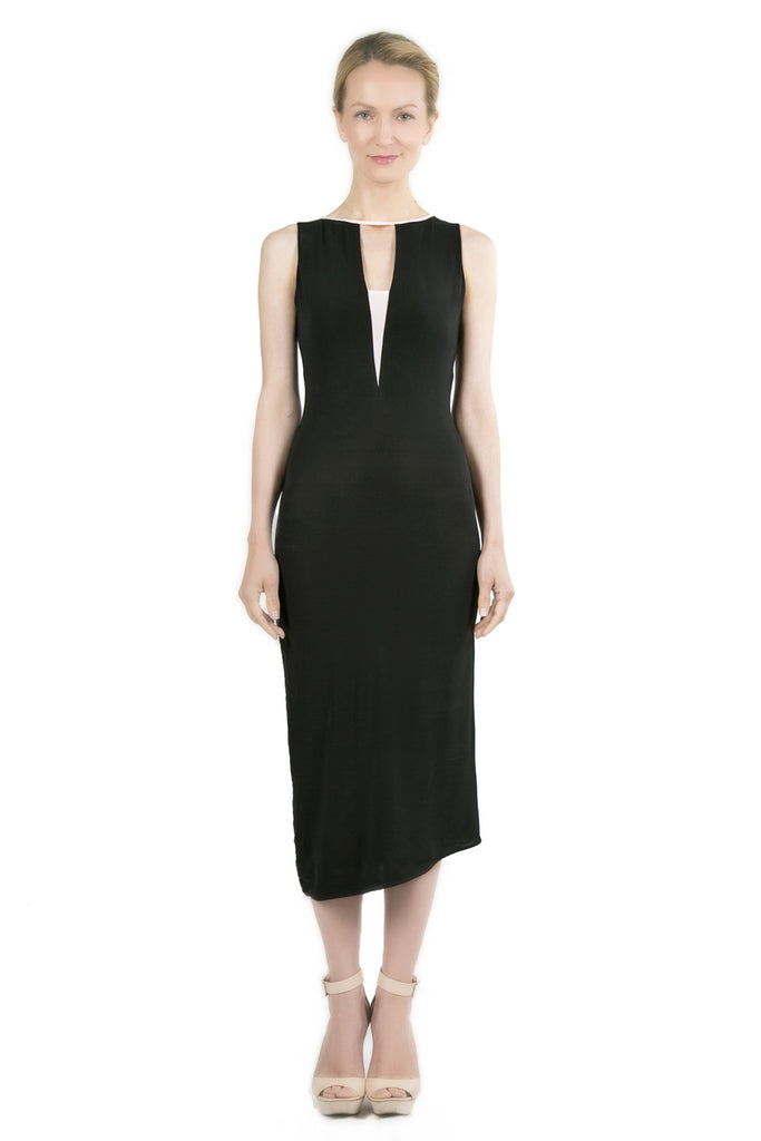Gia Convertible Elegant Cocktail Dress with Adjustable Hemline C10064_BLKZ_Look1_Fr_style1