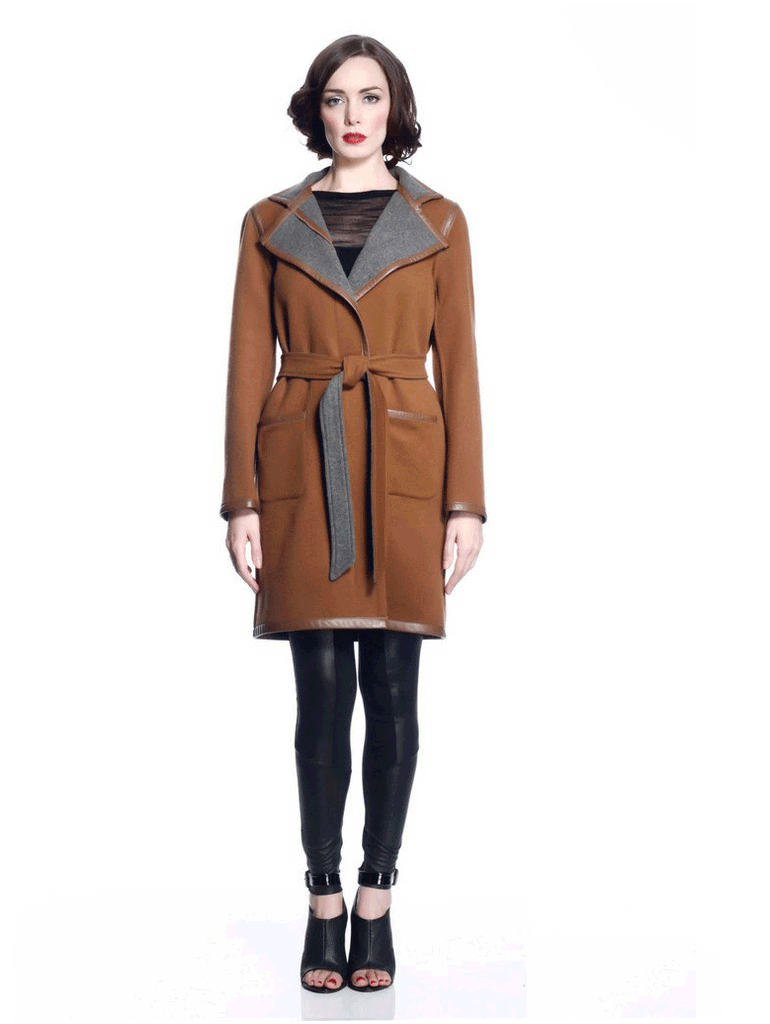 Margaret Reversible Wool/Cashmere Coat - Brown/Grey S10098A_CMLZ_Look2_fr_style2