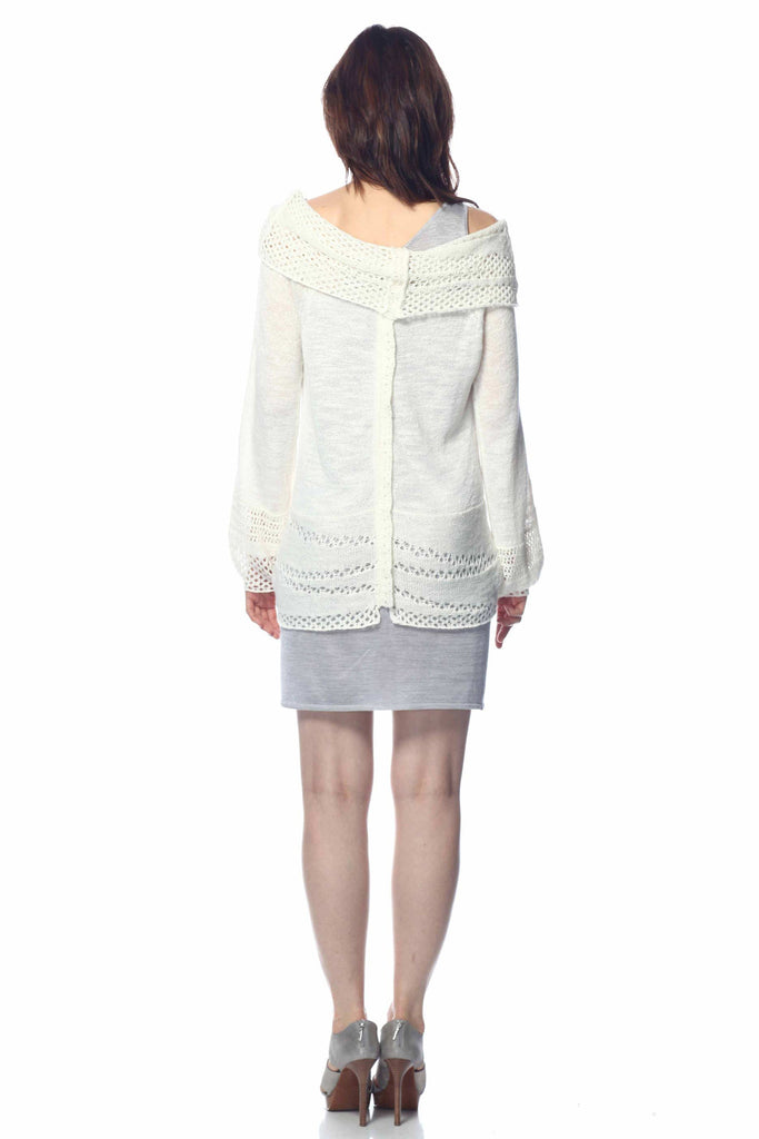 Cara Convertible Sweater/Cardigan with Lace Stitch Details S10047_WHT0_look1_fr_zoom_style1
