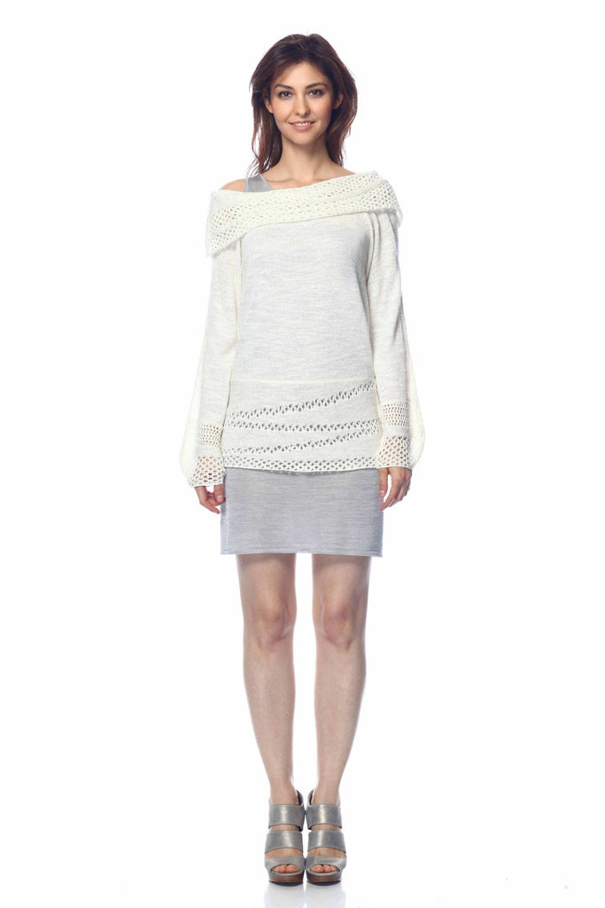Cara Convertible Sweater/Cardigan with Lace Stitch Details S10047_WHT0_look1_fr_zoom_style1