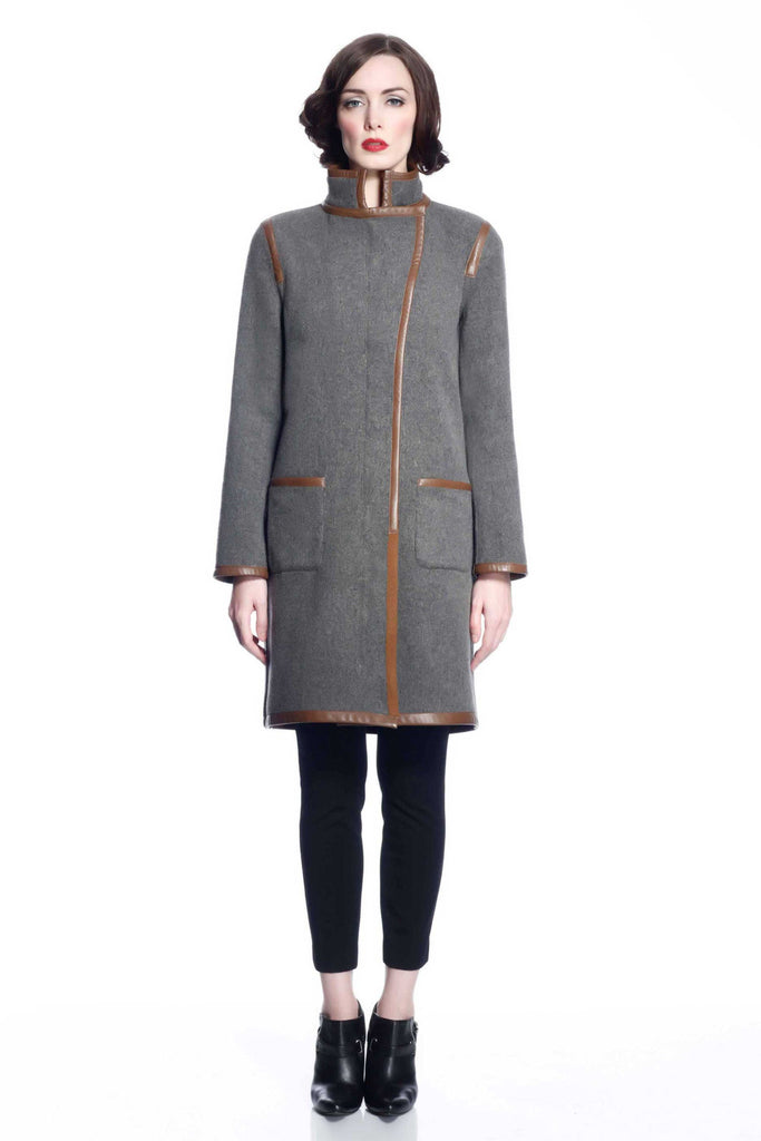 Margaret Reversible Wool/Cashmere Coat - Brown/Grey S10098A_CMLZ_Look2_fr_style2