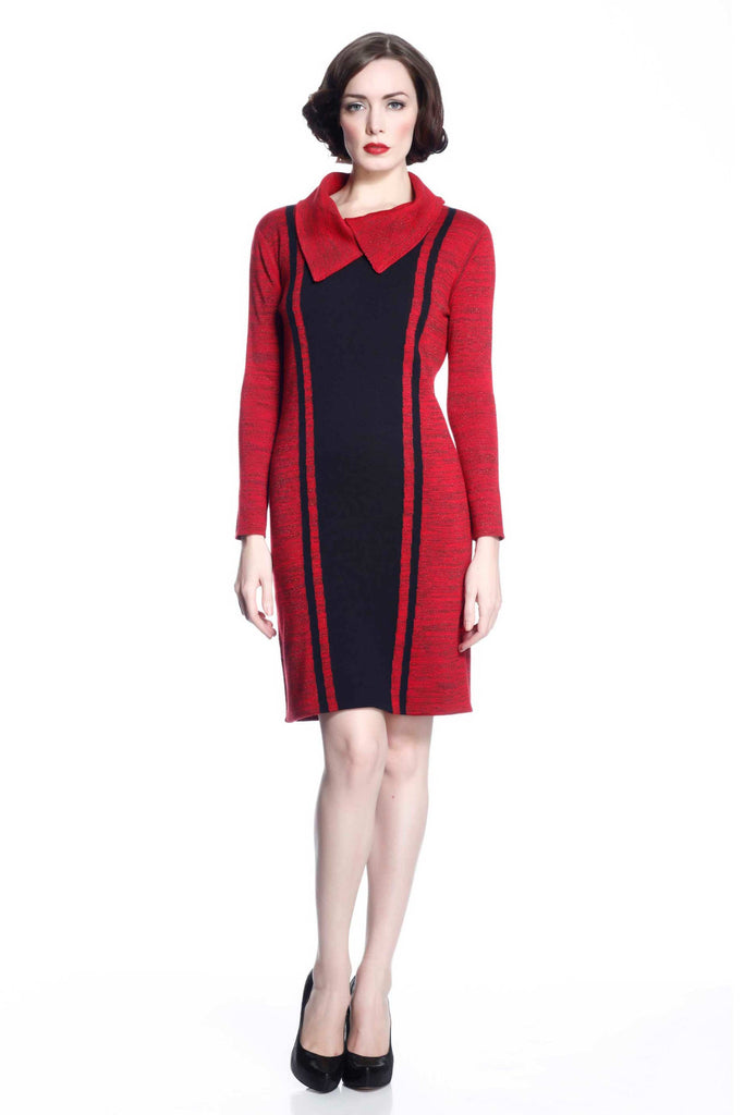Genevieve Elegant Reversible Dress - Red/Black S10099_REDZ_look1_fr_style1