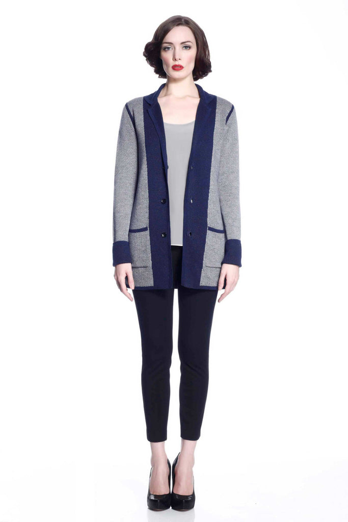 Vivian Reversible Wool Cardigan/jacket - Navy/Grey S10104A_NVYZ_look1_fr_style1