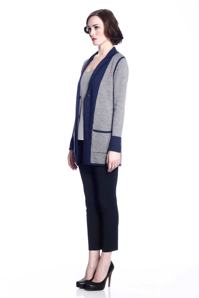 Vivian Reversible Wool Cardigan/jacket - Navy/Grey S10104A_NVYZ_look1_fr_style1