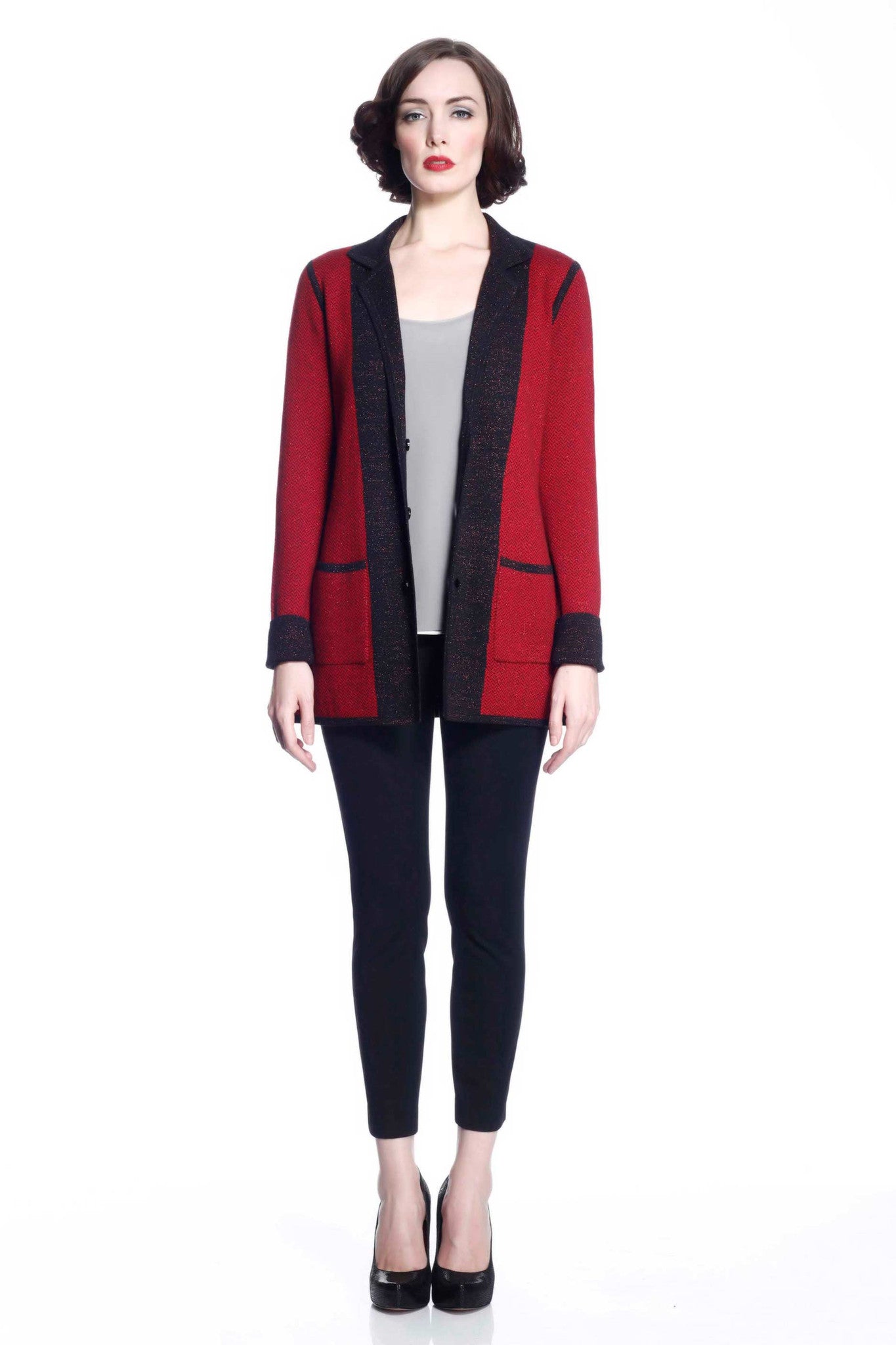 Vivian Reversible Wool Cardigan Jacket Red Black Jia Collection