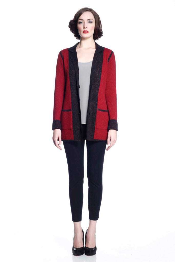 Vivian Reversible Wool Cardigan/Jacket - Black/Red S10104B_REDZ_look1_fr_style1