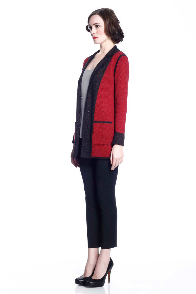 Vivian Reversible Wool Cardigan/Jacket - Black/Red S10104B_REDZ_look1_fr_style1
