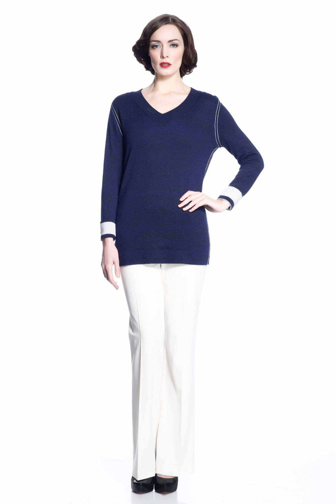 Blanche Reversible V Neck Pullover - Navy S10106A_NVYZ_Look2_fr_style1