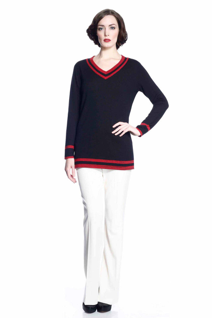 Blanche Reversible V Neck Pullover - Red/Black S10106B_REDZ_Look1_fr_style1