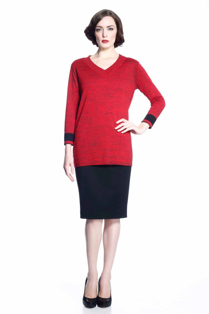 Blanche Reversible V Neck Pullover - Red/Black S10106B_REDZ_Look2_fr_style2