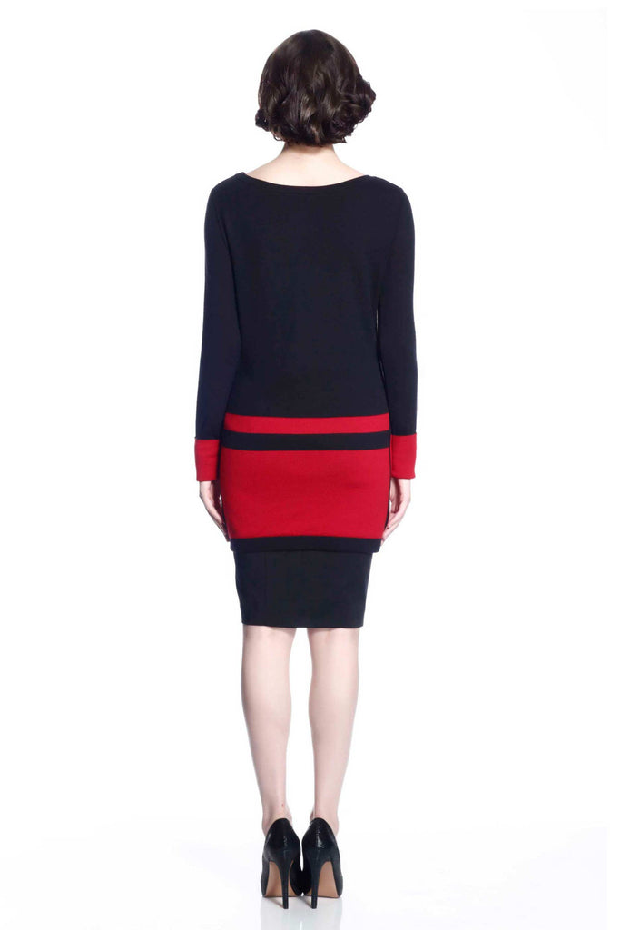 Loretta Long Sleeve Reversible Dress/Pullover - Red/Black S10107_REDZ_look1_fr_style1