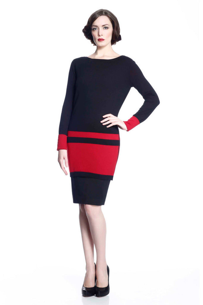 Loretta Long Sleeve Reversible Dress/Pullover - Red/Black S10107_REDZ_look1_fr_style1
