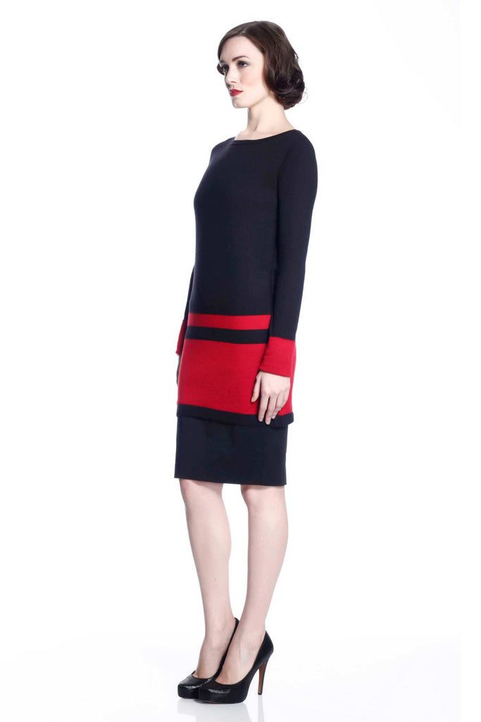 Loretta Long Sleeve Reversible Dress/Pullover - Red/Black S10107_REDZ_look1_fr_style1