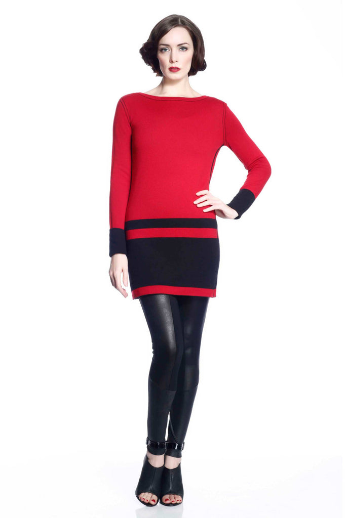 Loretta Long Sleeve Reversible Dress/Pullover - Red/Black S10107_REDZ_look2_fr_style2