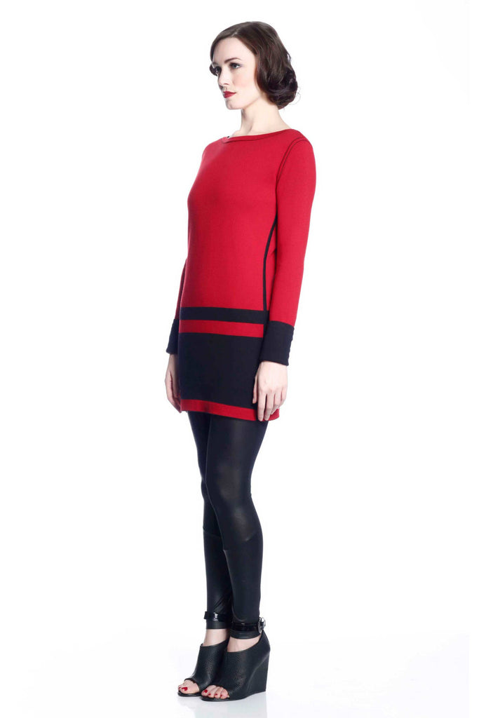 Loretta Long Sleeve Reversible Dress/Pullover - Red/Black S10107_REDZ_look2_fr_style2