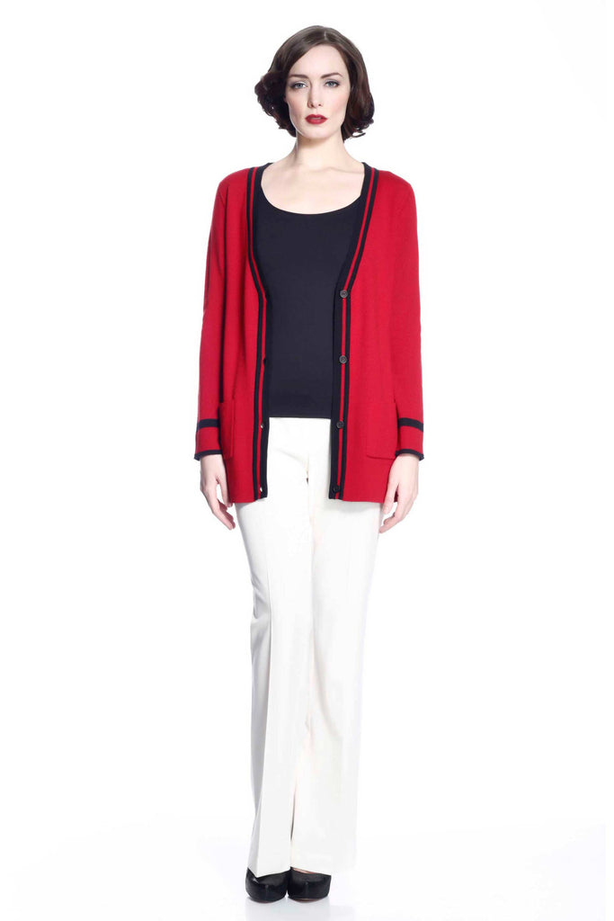 Myrna V-neck Reversible Cardigan - Red/Black S10108A_REDZ_Look1_fr_style1