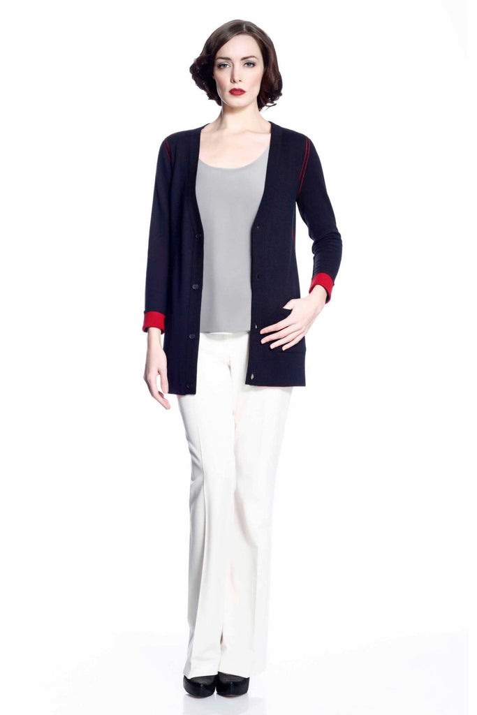 Myrna V-neck Reversible Cardigan - Red/Black S10108A_REDZ_Look2_fr_style2