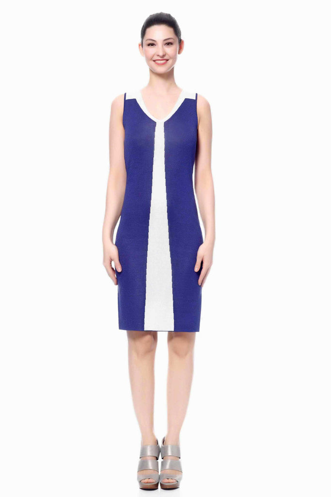 Estee Elegant V-Neck Sleeveless Reversible Dress S10133A_NVYZ_Look1_Fr_style2