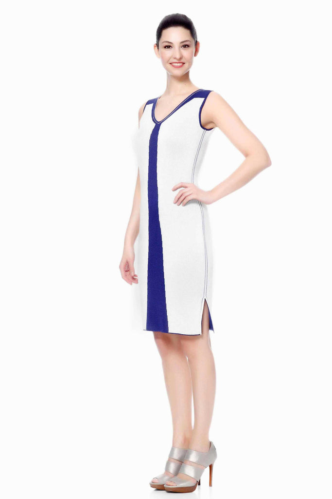 Estee Elegant V-Neck Sleeveless Reversible Dress S10133A_NVYZ_Look2_Fr_style1