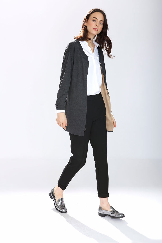 Alex Reversible Silk/cashmere pullover/cardigan- Charcoal/Camel S10178A-Alex-F-02_style2