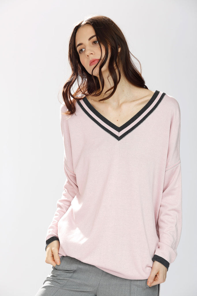 Alex Reversible Silk/cashmere pullover/cardigan - Pink/Grey S10178B-Alex-F-02_style3