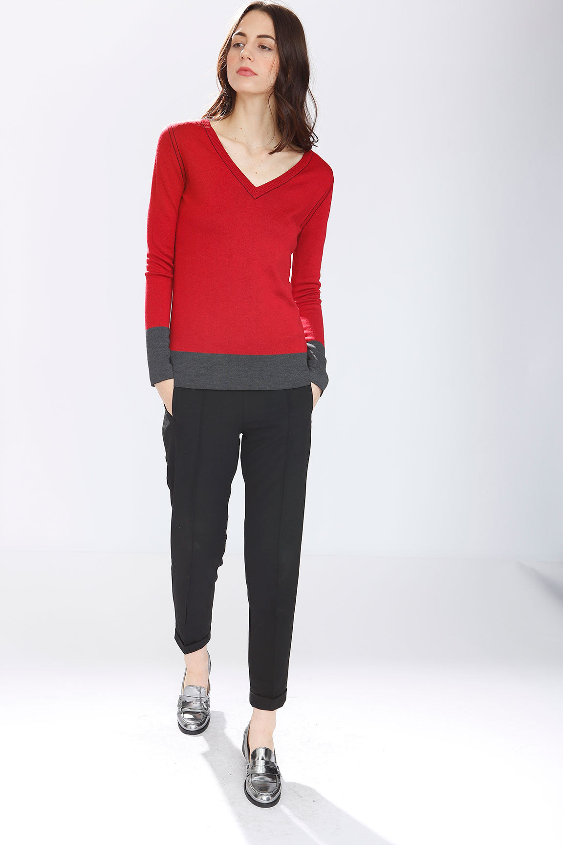 Taylor Reversible Silk/Cashmere Pullover – Red/Charcoal/Black Taylor Reversible Silk/Cashmere Pullover – Red/Charcoal/Black