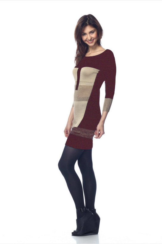 Evelyn Colorblock Knit-Dress - Burgundy